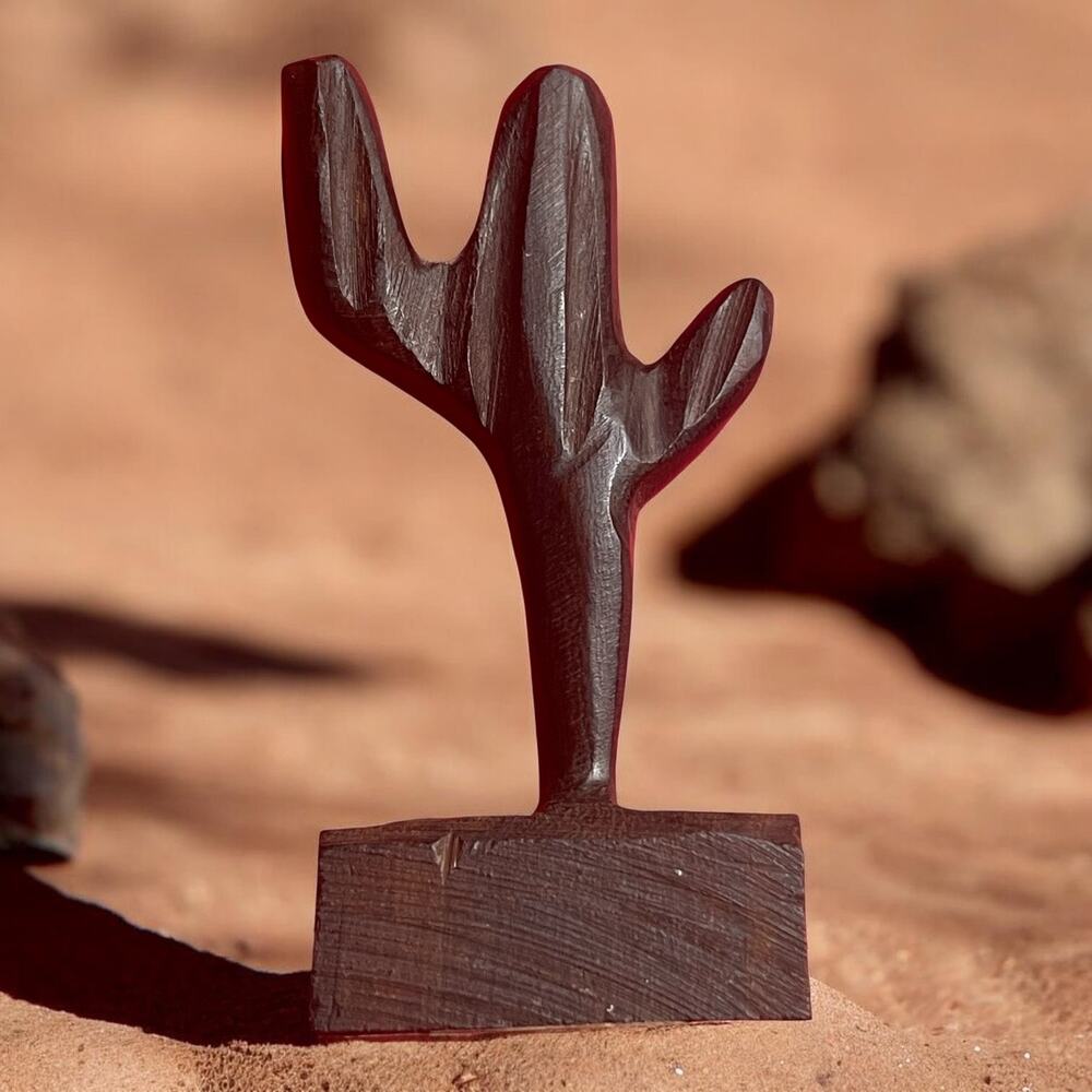 Vtg Mexican Ironwood Cactus Carving 3” Saguaro Figurine Mexico Desert Southwest